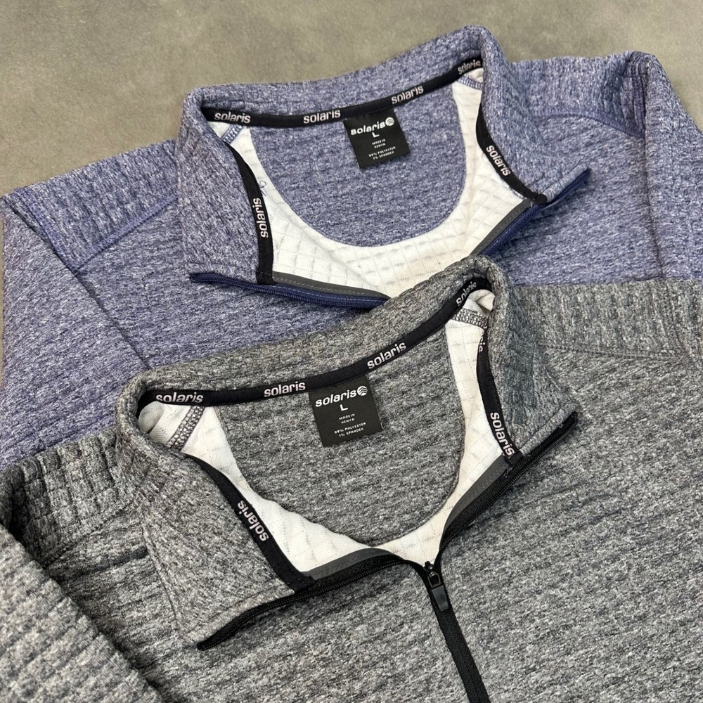 Solaris Quarter Zip Pullover Men L Gray Blue Quilted Grid Fleece 2 Pack Excellen